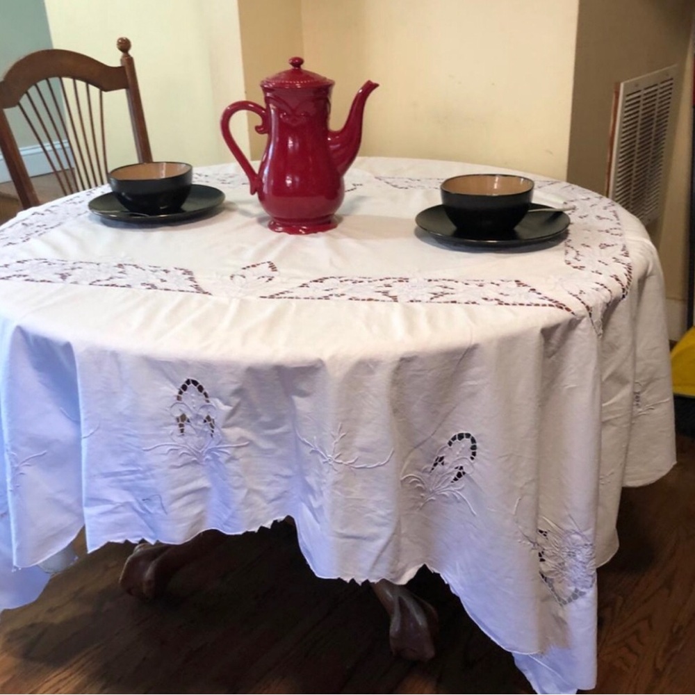 Flower Round Tablecloth Purple Embroidered Table Cloth Home Kitchen Table Decora